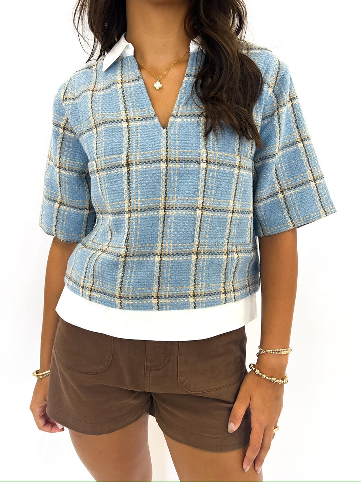 Retro Blue Wynn Boxy Plaid Shirt