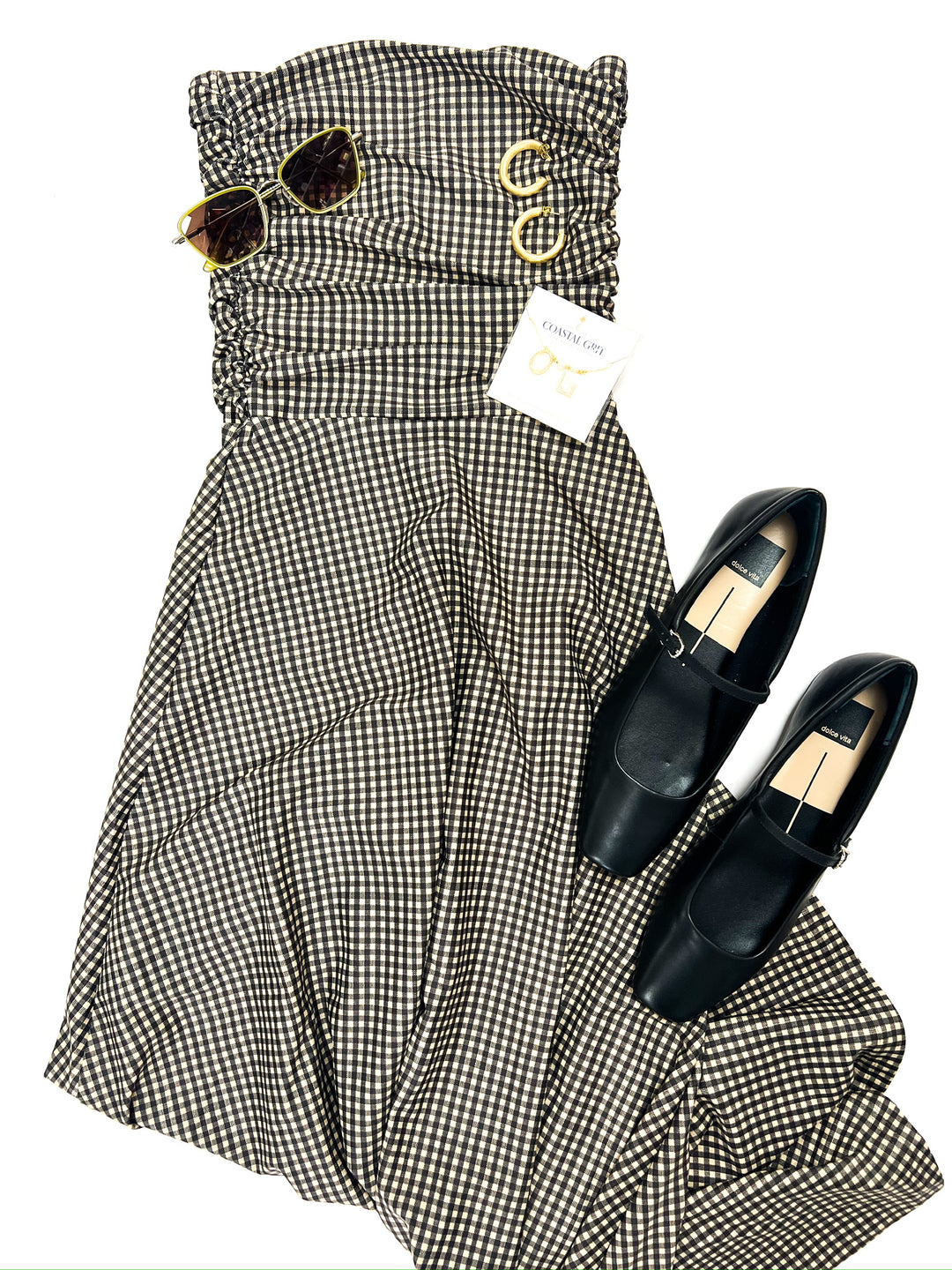 Black & Brown Beige Gingham Gloria Dress