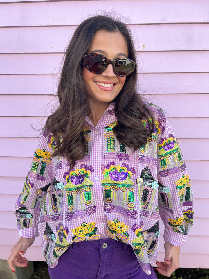 Mardi Gras Porches Button Up Top
