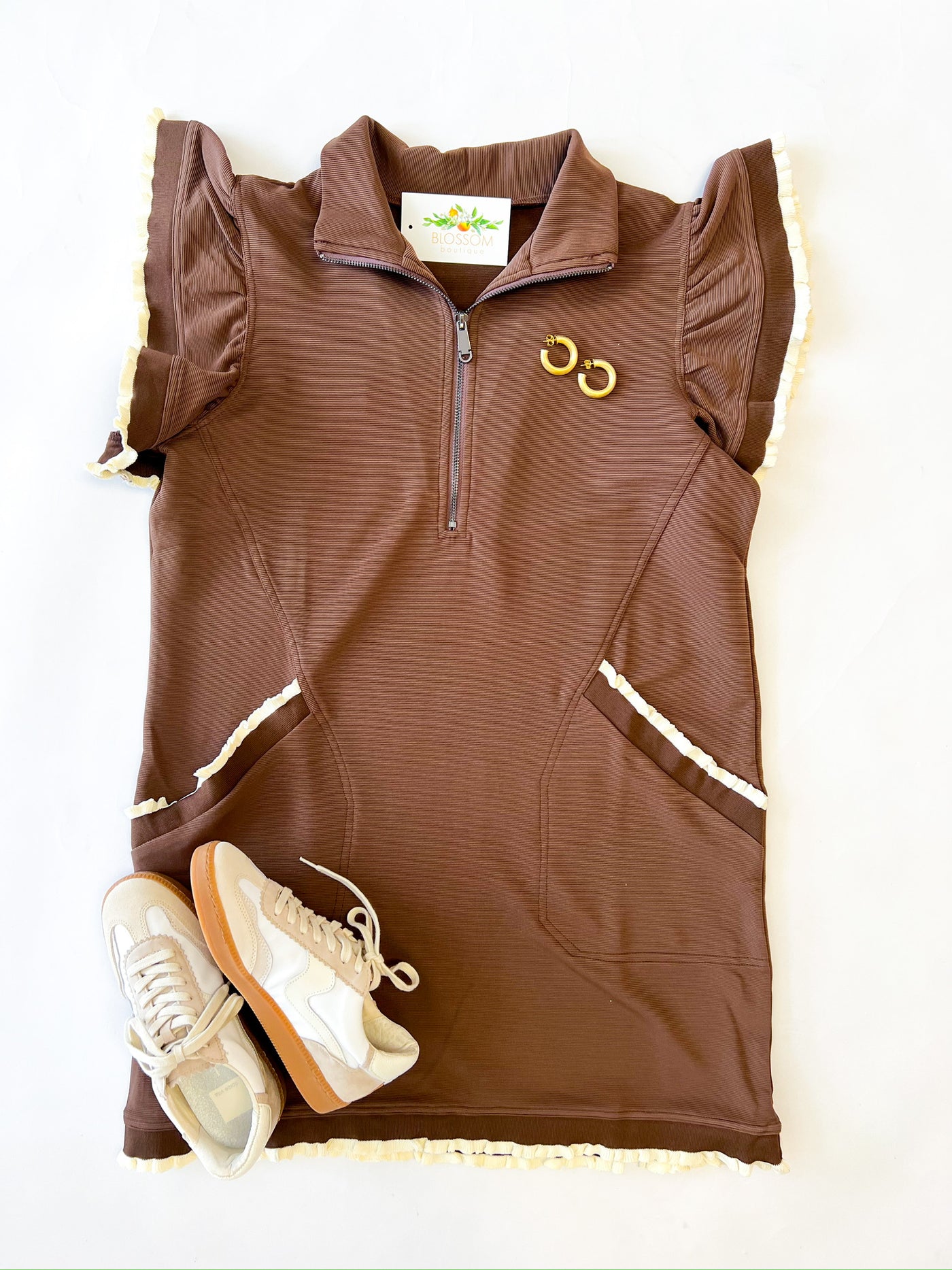 Brown Ruffle Lounge Dress