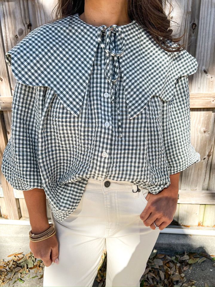 Green Gingham Peter Pan Collar Blouse
