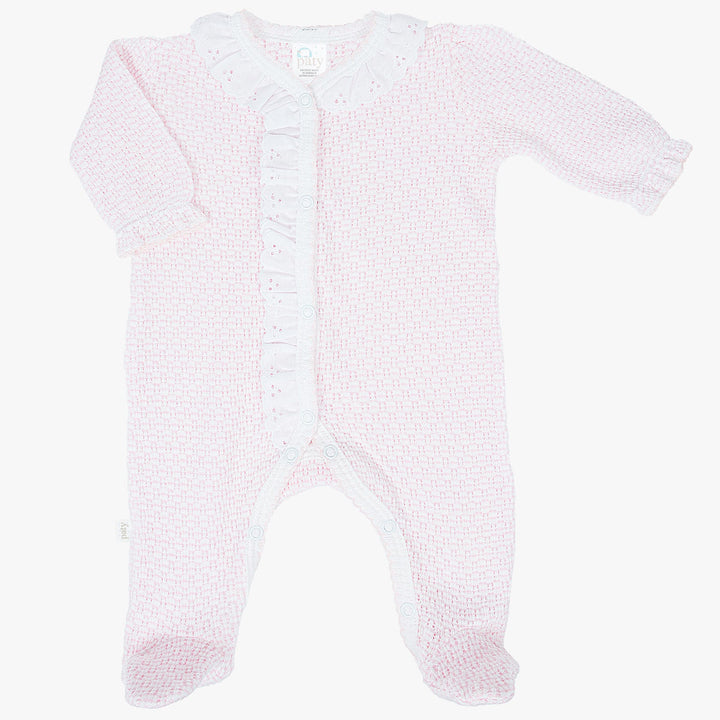 Pink Eyelet Trim Footie