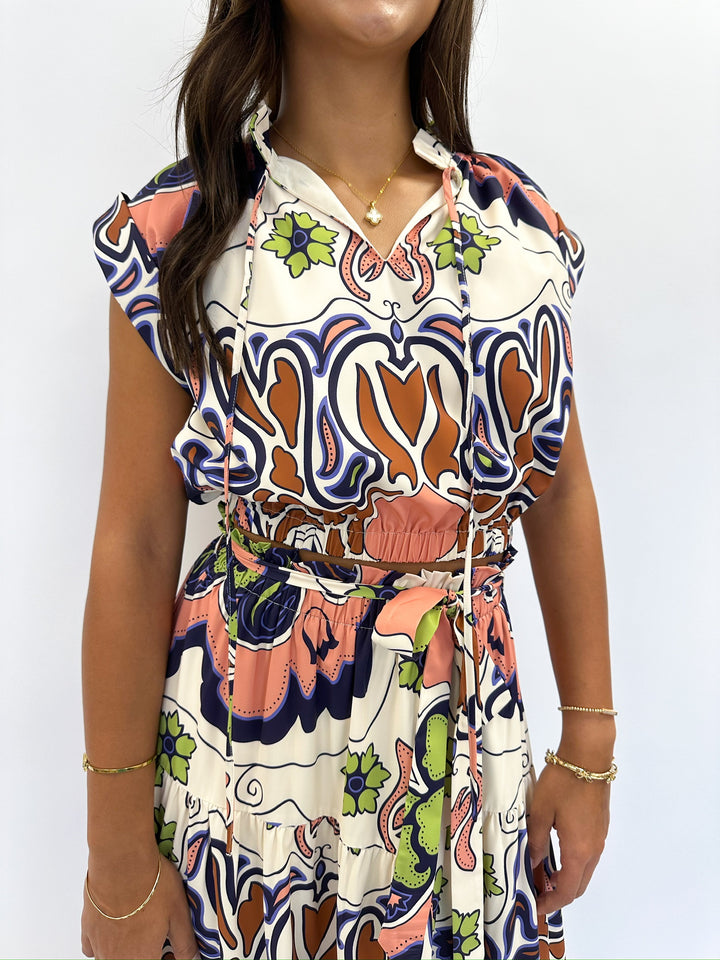 Red Engineer Print Pull Over Top