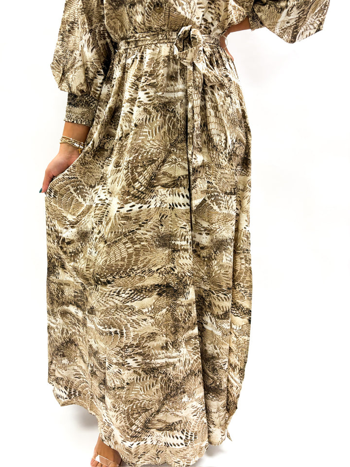 Cafe Mixed Abstract Maxi Dress