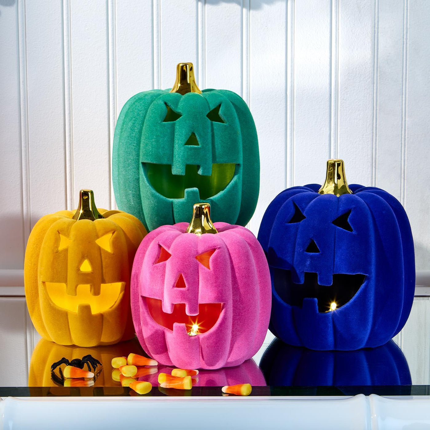 Flocked LED Jack O Lanterns