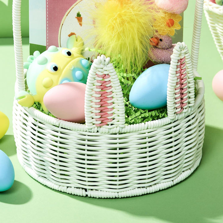 Faux Wicker Easter White Bunny Basket