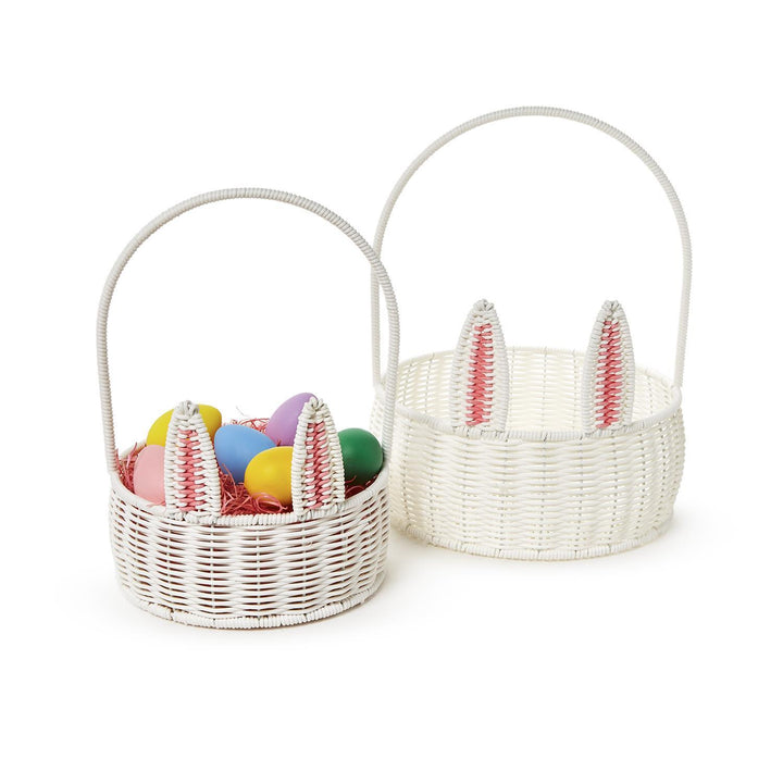 Faux Wicker Easter White Bunny Basket