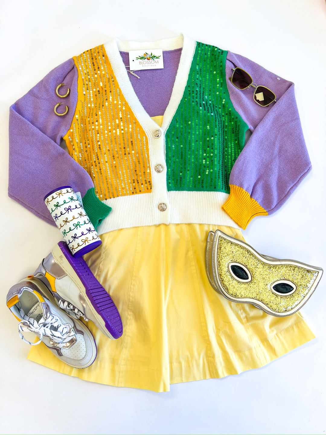 Mardi Gras Color Block Sequin Cardigan