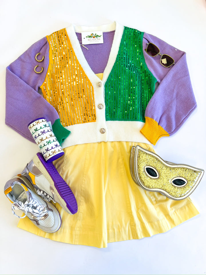 Mardi Gras Color Block Sequin Cardigan