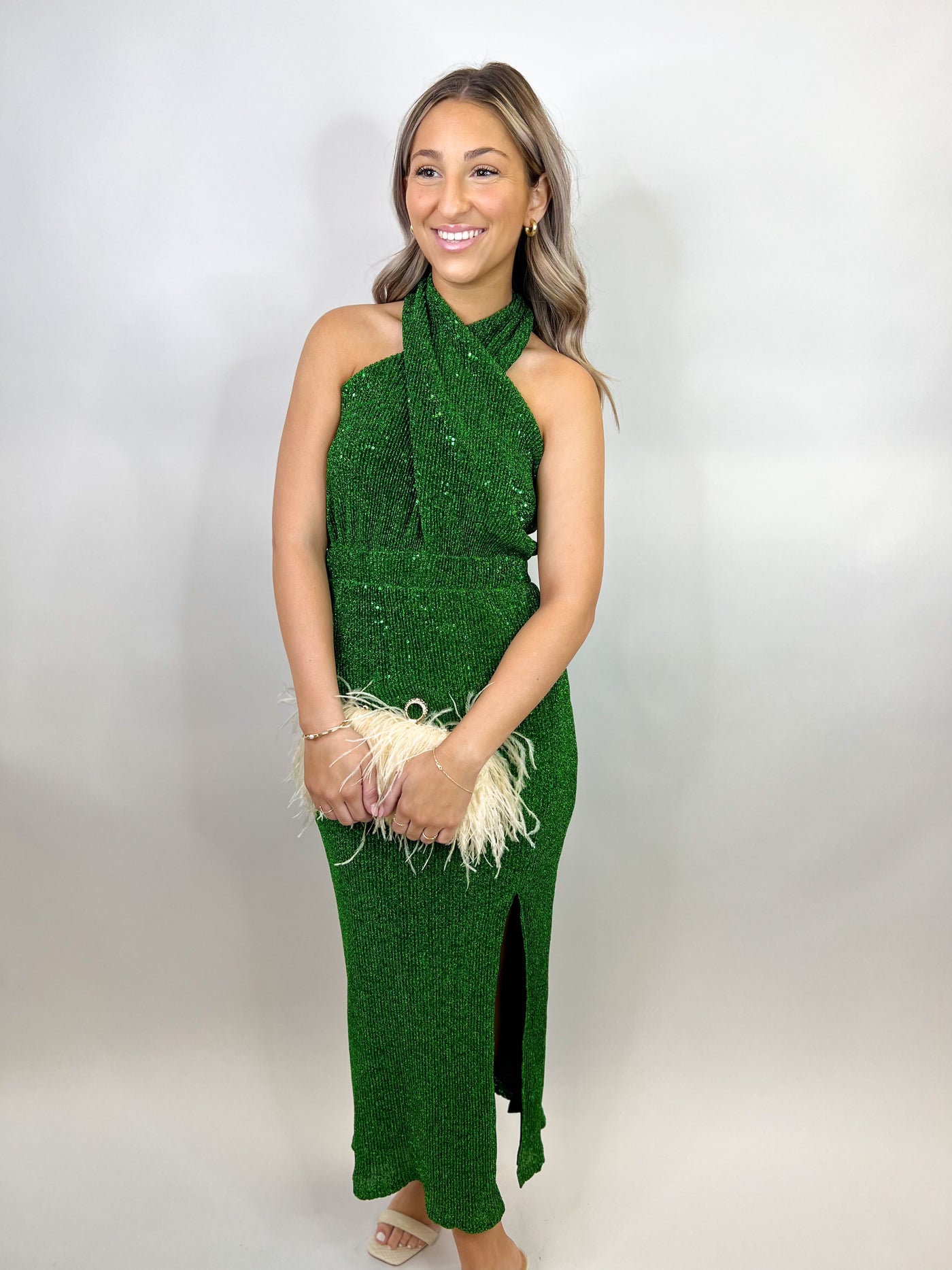 Green Christmas Sequin Midi Dress
