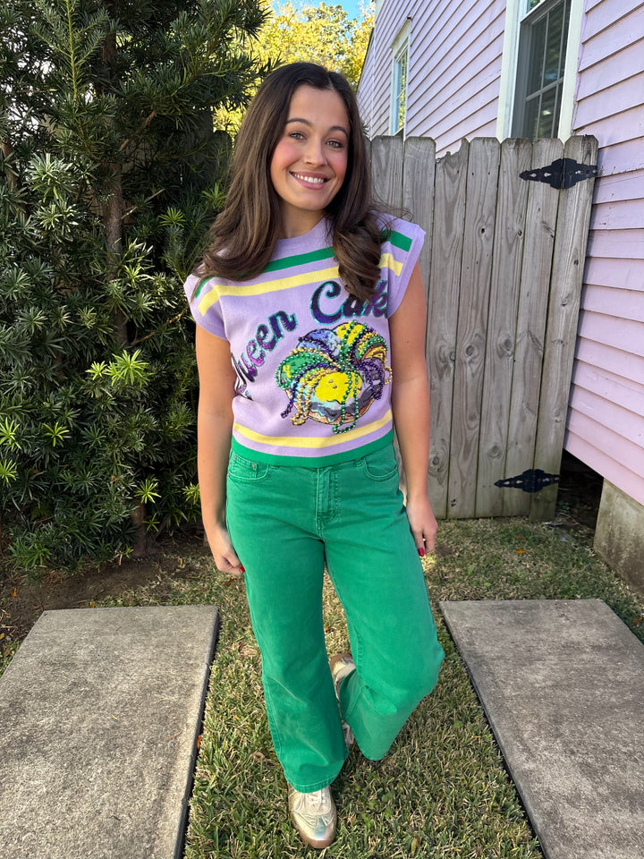 Green Cropped Wide Leg Jeans