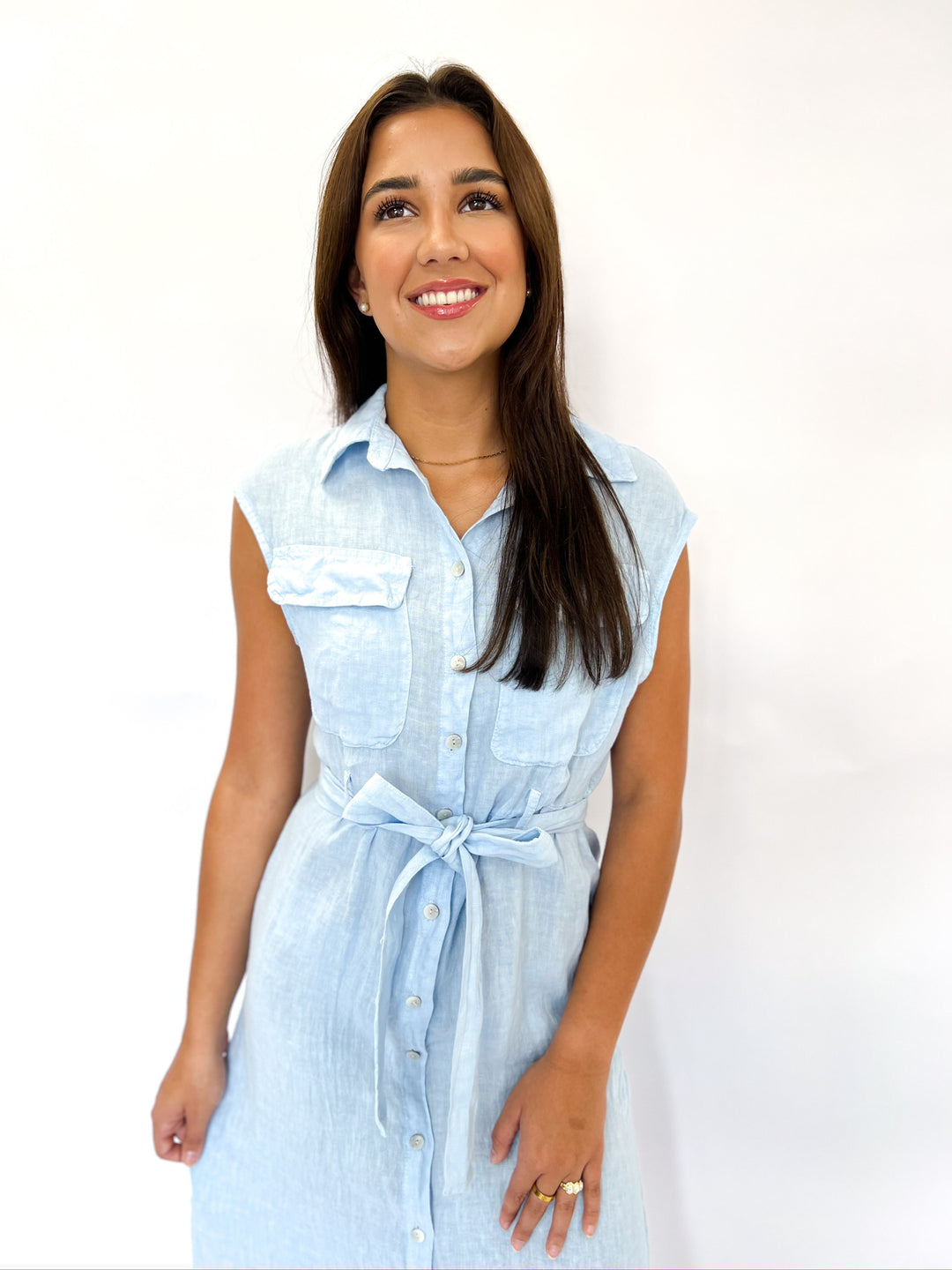 Sky Blue Linen Tie Maxi Dress