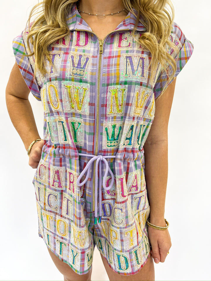 Lavender Plaid Street Tile Romper