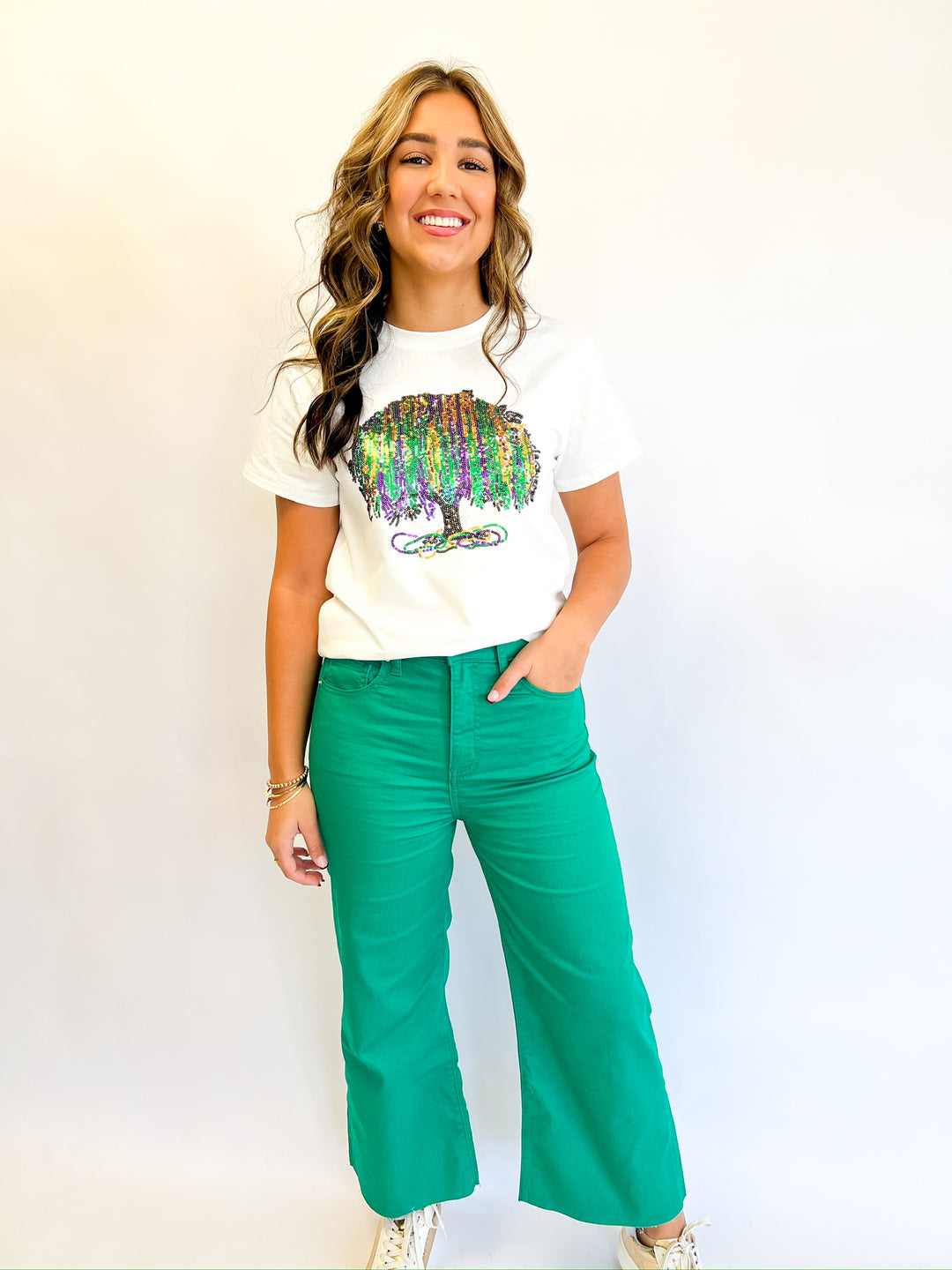 Kelly Green Cropped Denim