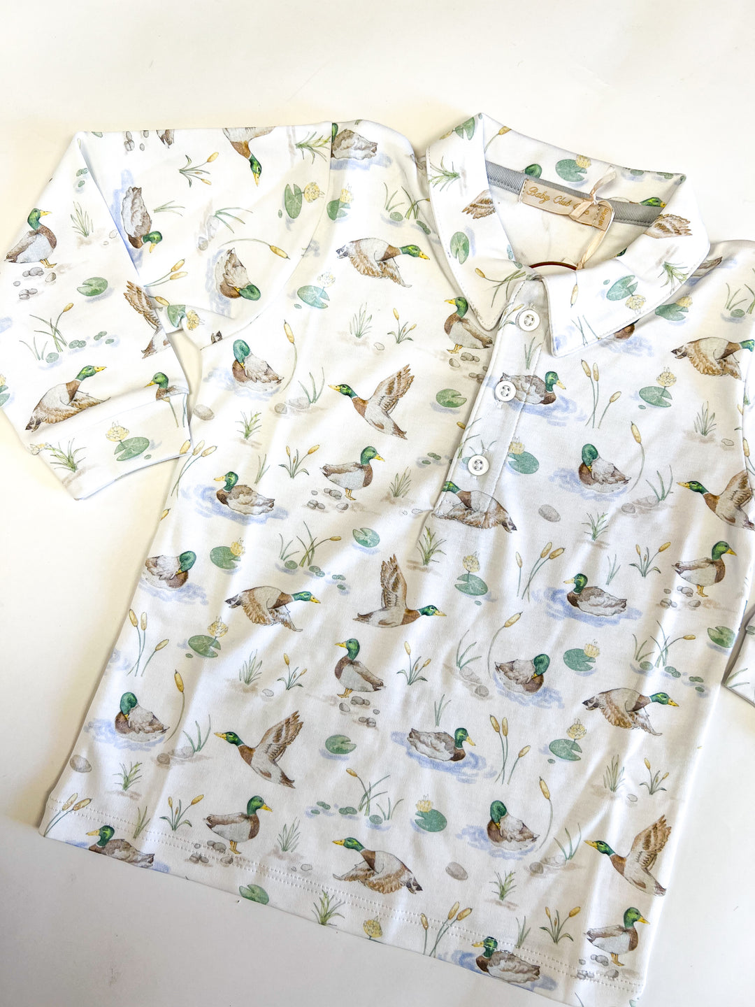 Mallard Ducks Printed Long Sleeve Collared Tee