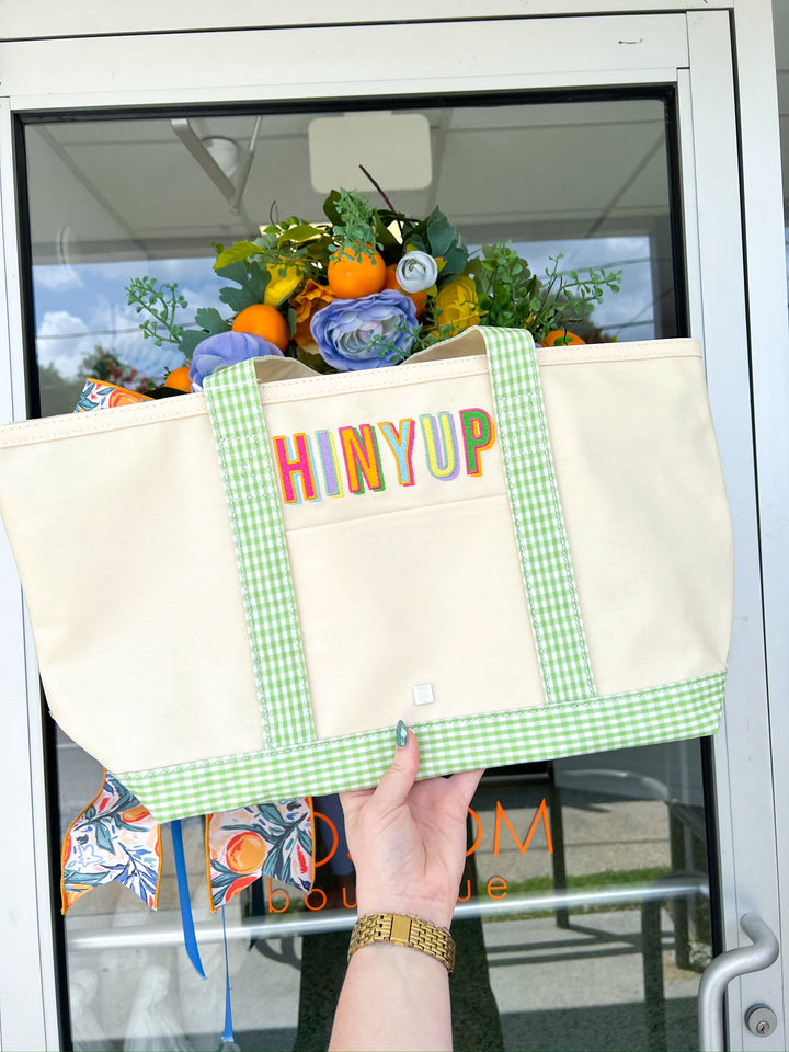 Green Gingham Coated Canvas Medium Tote