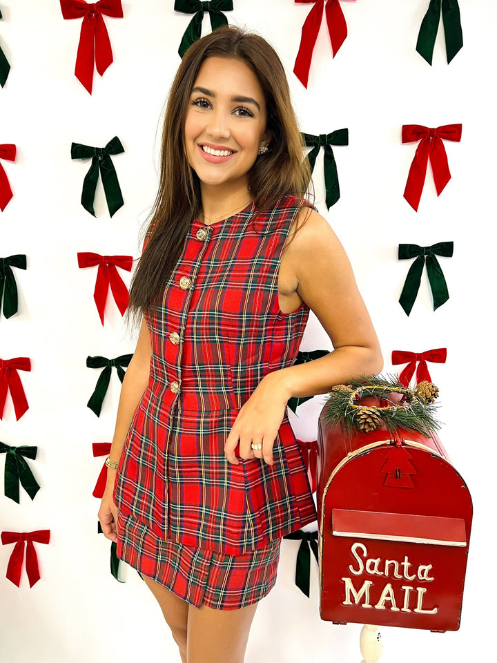 Traditional Plaid Gold Button Vest