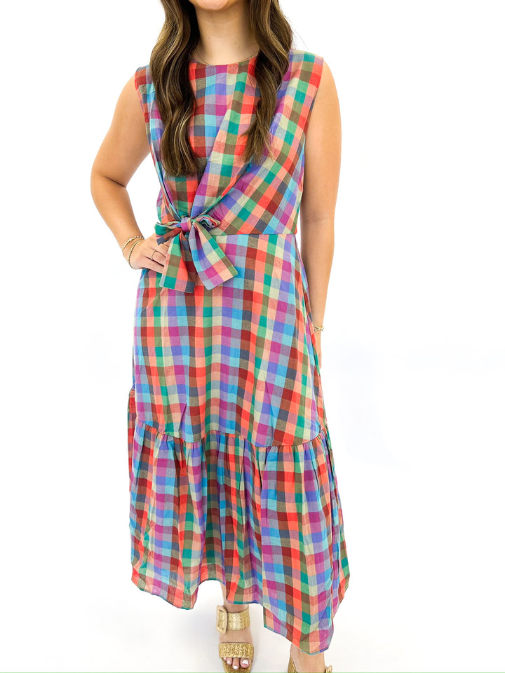 Plaid Tied Knot Sleeveless Maxi Dress