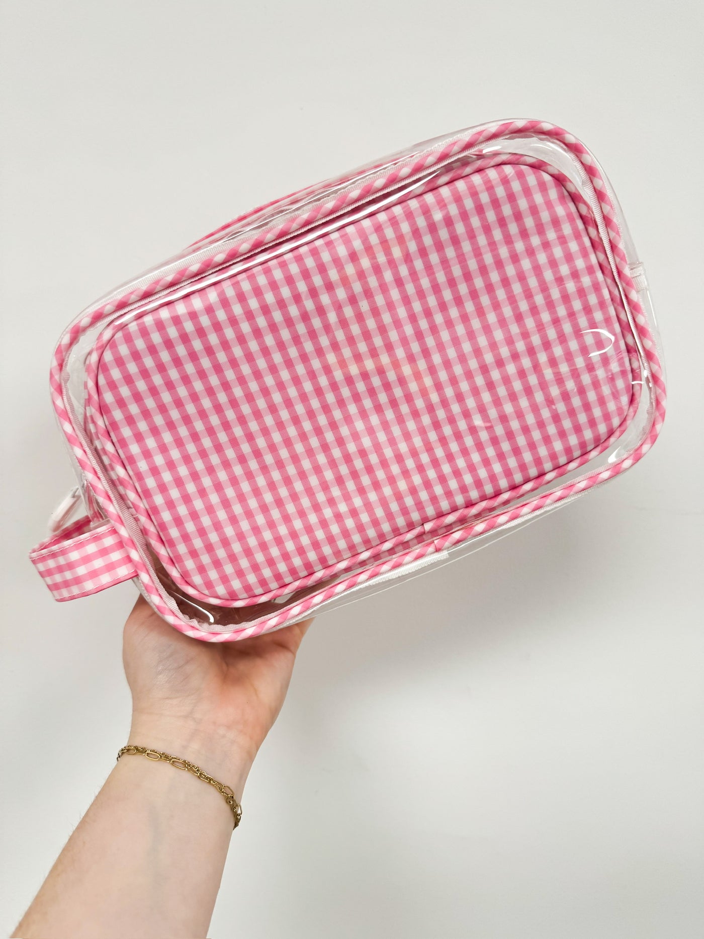 Pink Gingham Clear Duo Bag