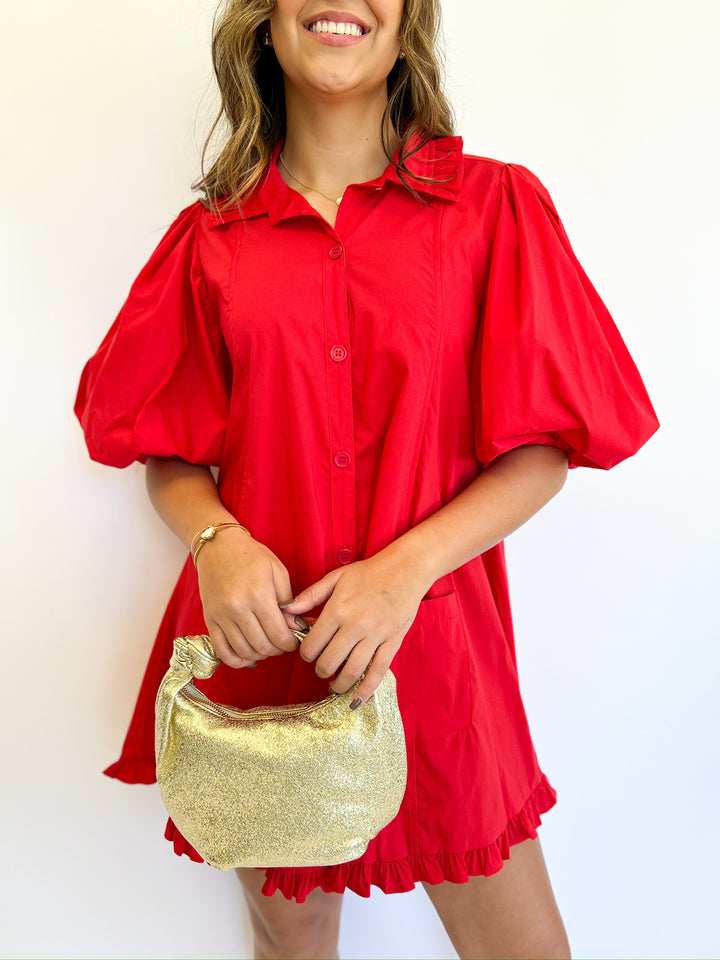 Red Ruffle Pocket Dress