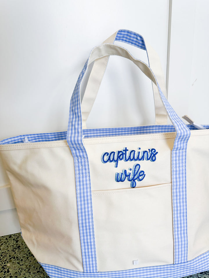 Blue Gingham Coated Canvas Tote