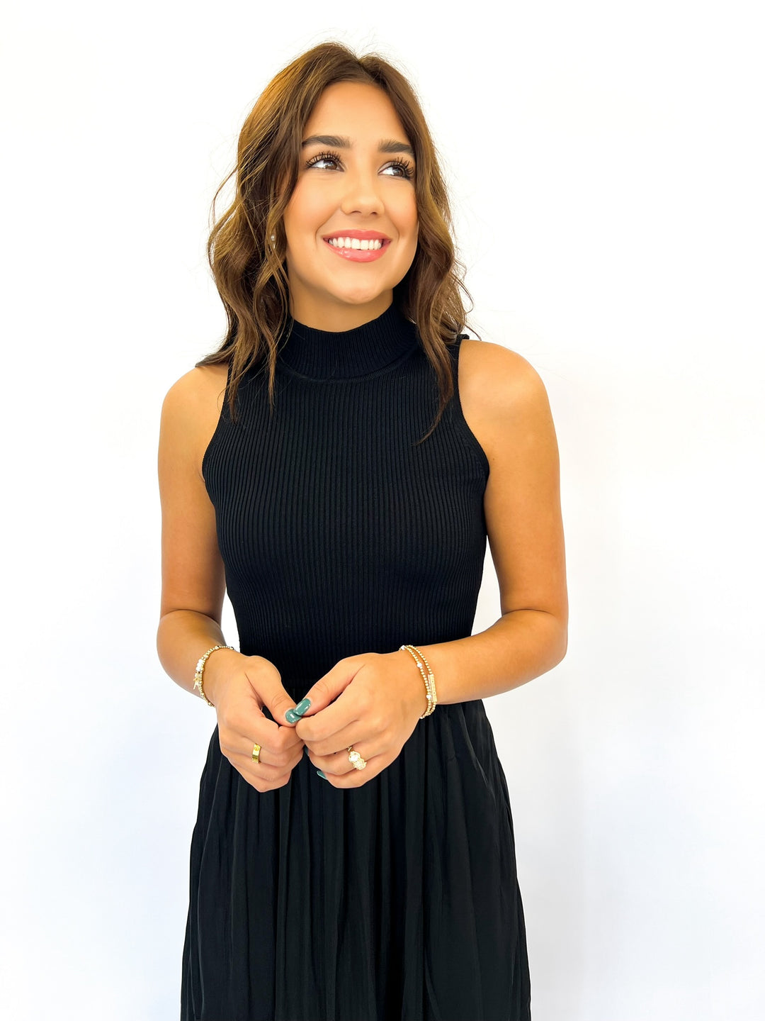 Black Maci Mock Midi Dress