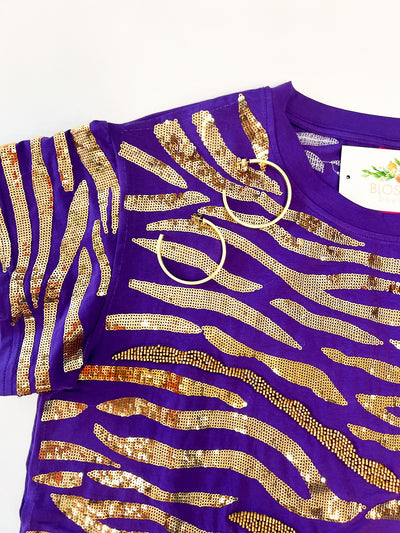 Purple & Gold Tiger Striped Top