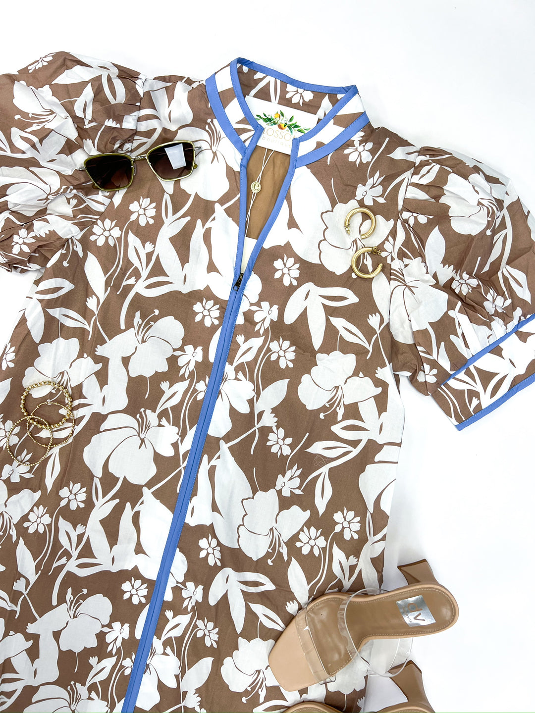 Mocha Flower Print Zip Dress