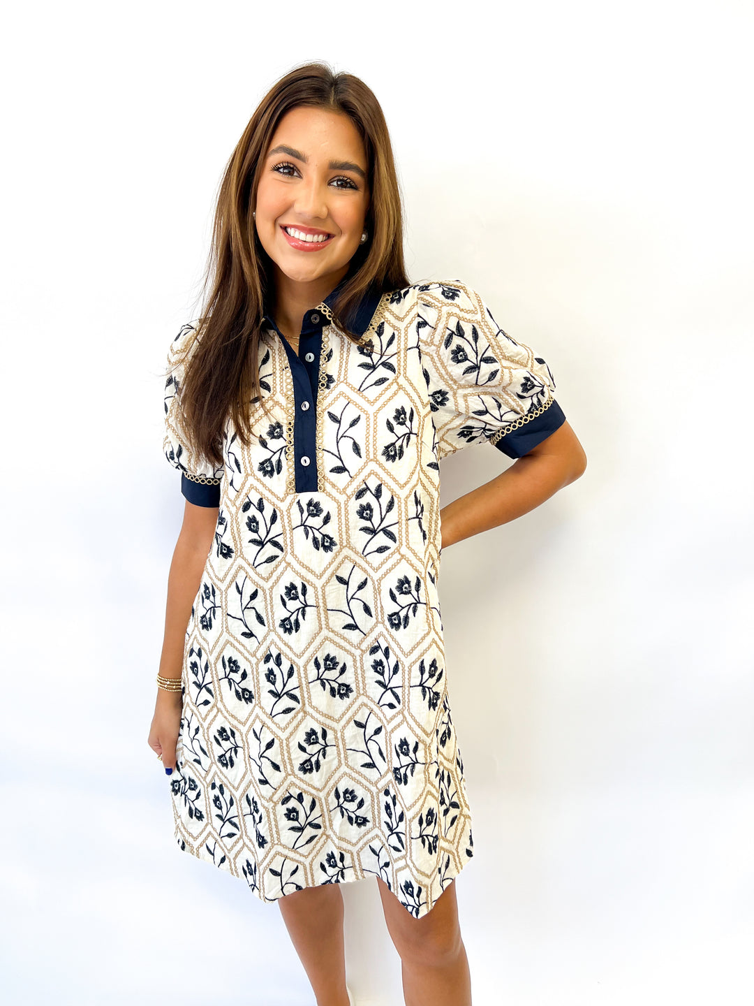 Cream Navy Away Dress