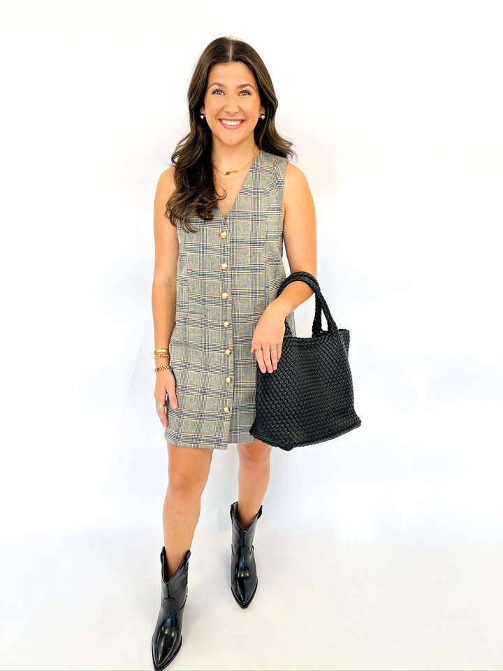 Plaid Taupe Multi Vest Dress