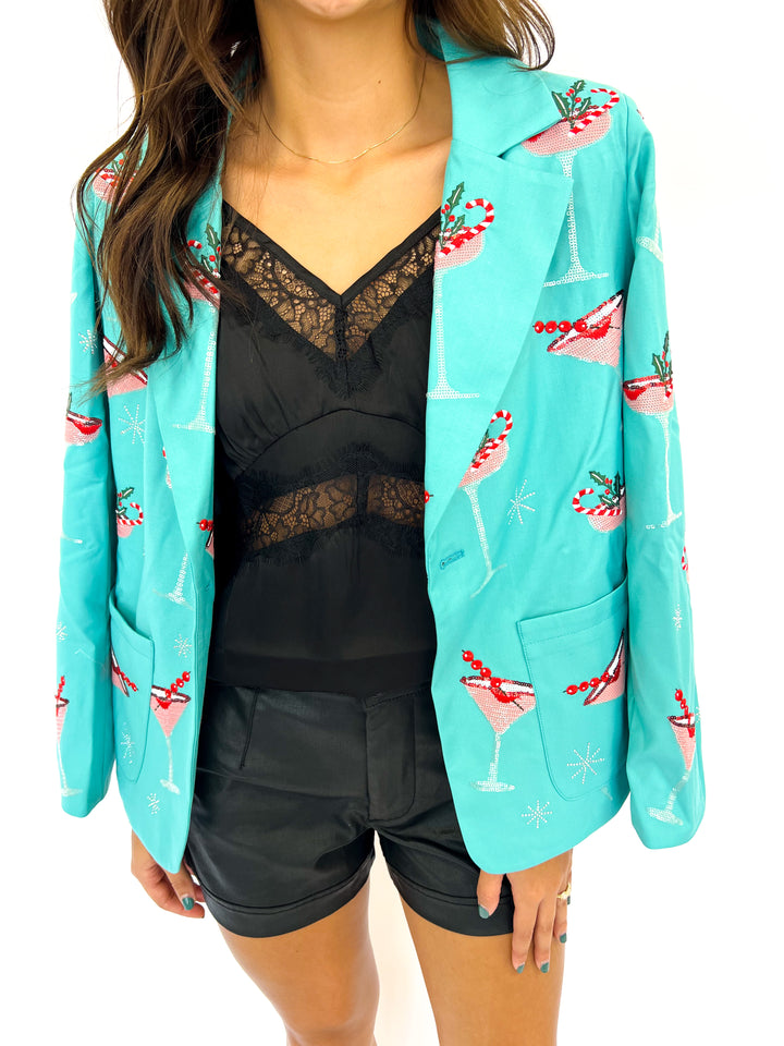 Aqua Christmas Cocktails Blazer