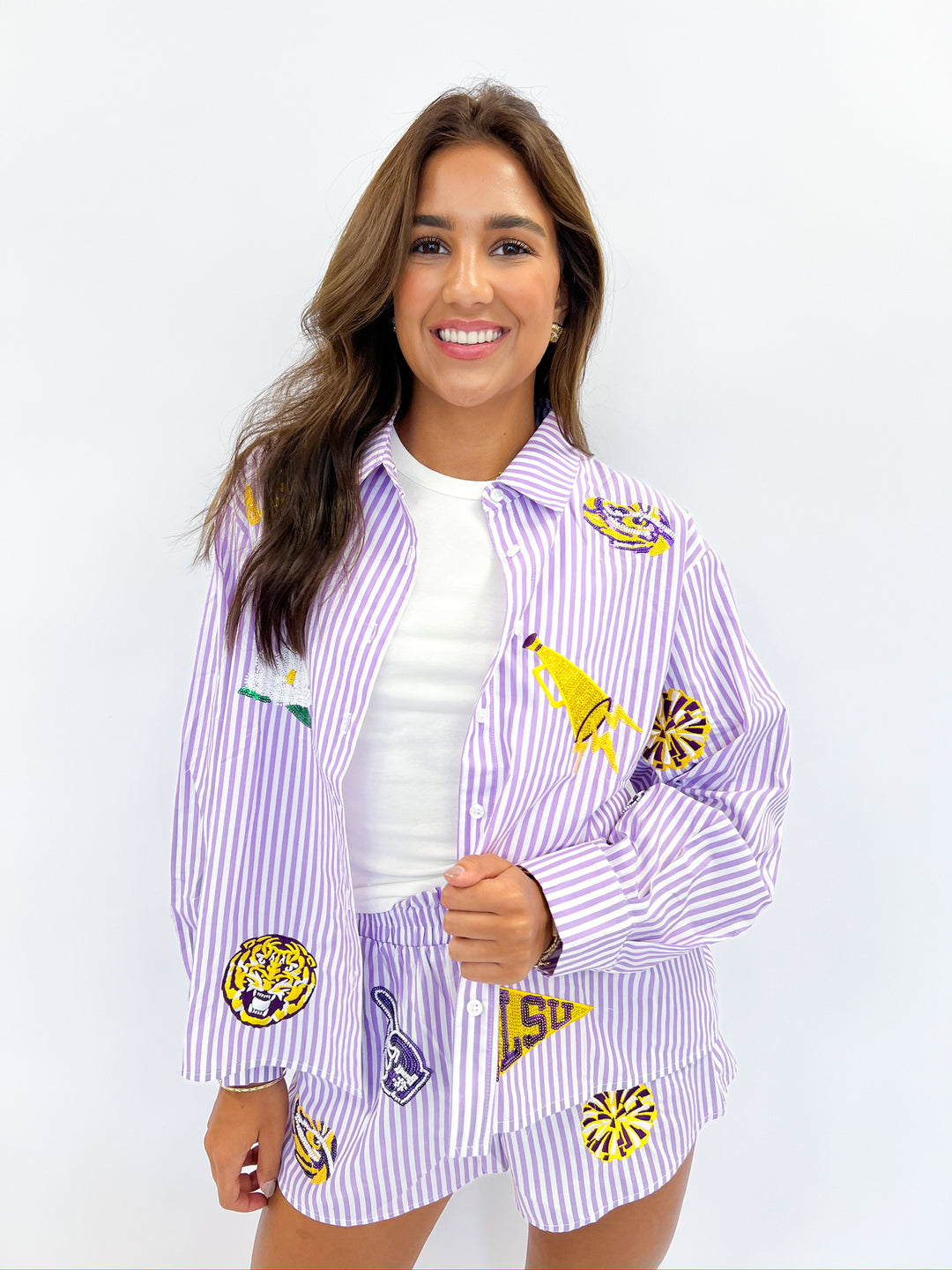 LSU Mini Icon Striped Button Down Top