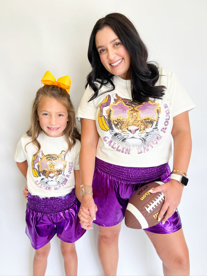 Purple Metallic Girls Swing Shorts