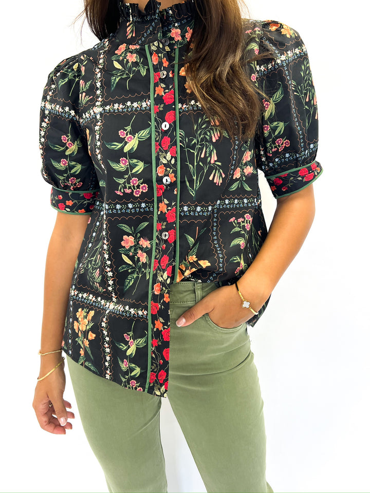 Black Flower Stamp Top