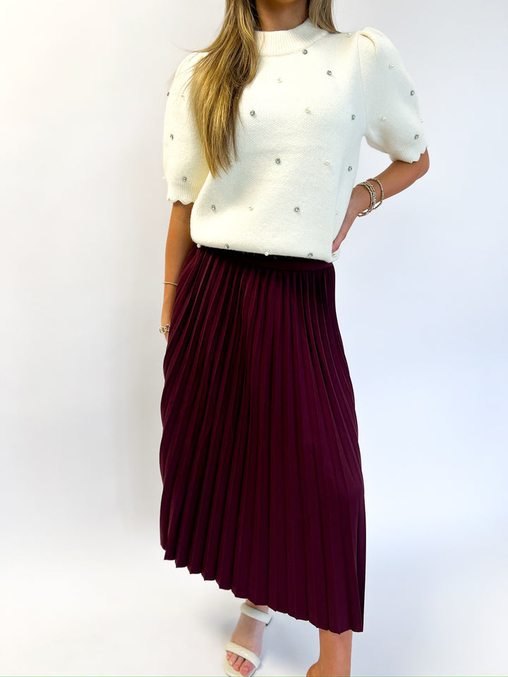 Wine Silent Street Pleated Skirt