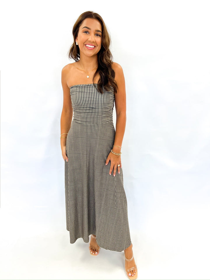 Black & Brown Beige Gingham Gloria Dress