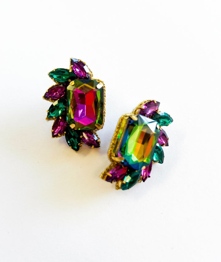 Mardi Gras Iridescent Fan Stud Earrings