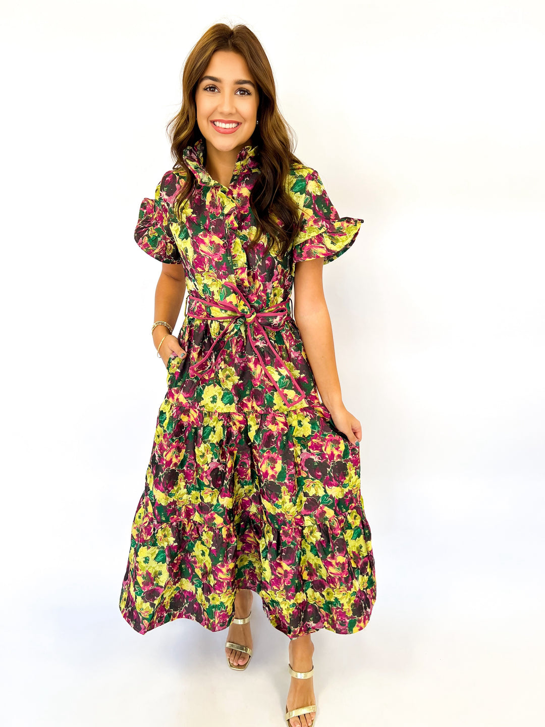 Lena Floral Jacquard Maxi Dress