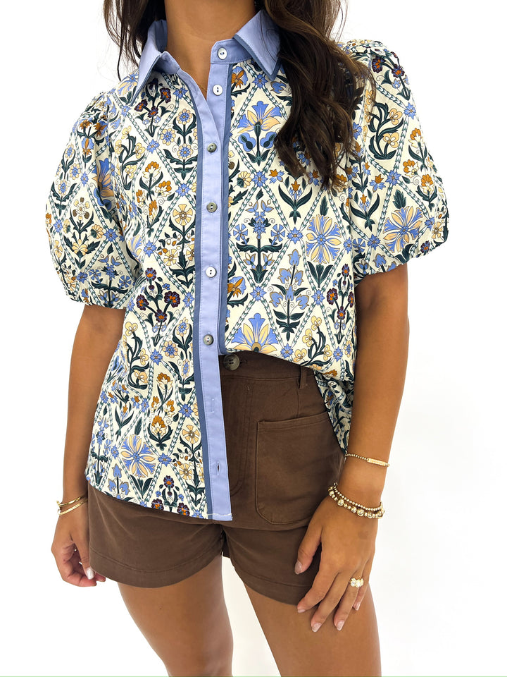 Blue Multi Fall Flow Top