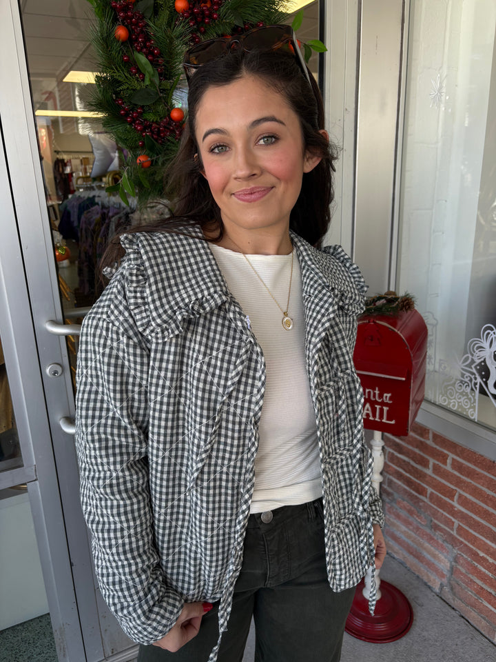 Green Gingham Check Collar Novelty Jacket