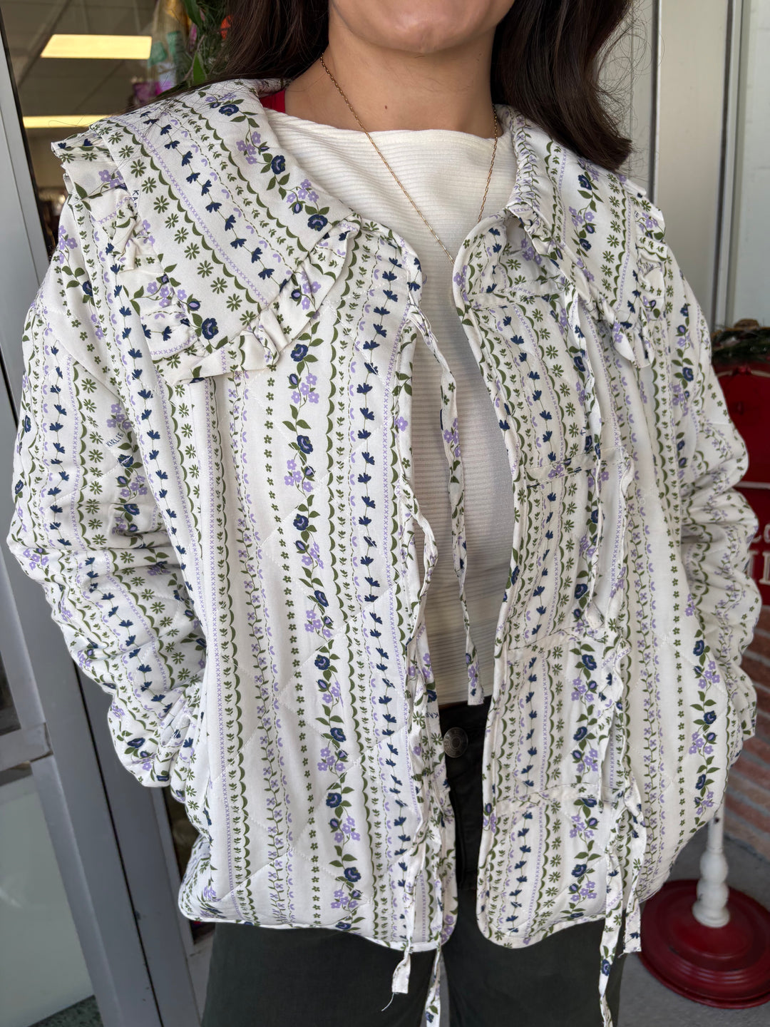 French Floral Quilted Collar Jacket