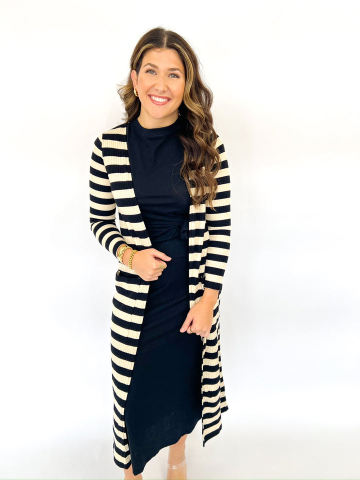 Soul Sisters Striped Rib Knit Long Cardigan