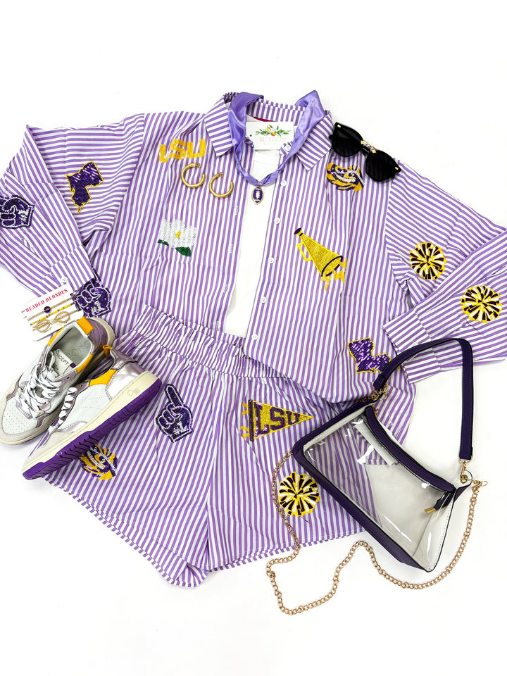 LSU Mini Icon Striped Button Down Top
