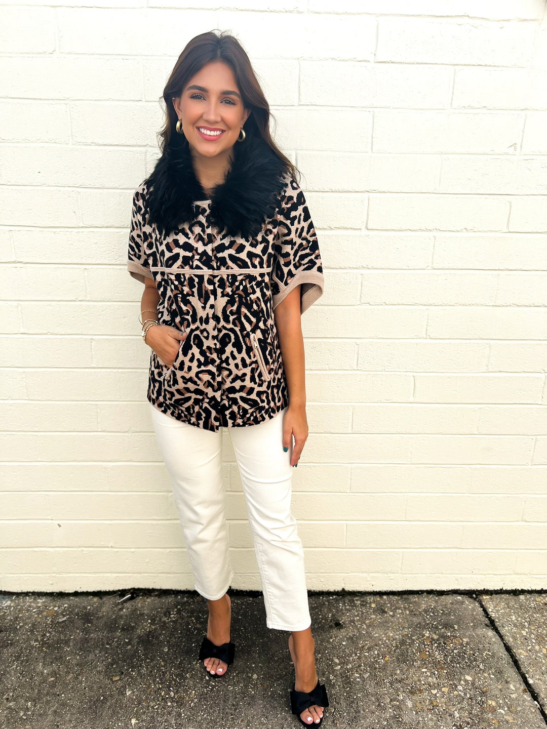 Leopard Fur Trim Cardigan