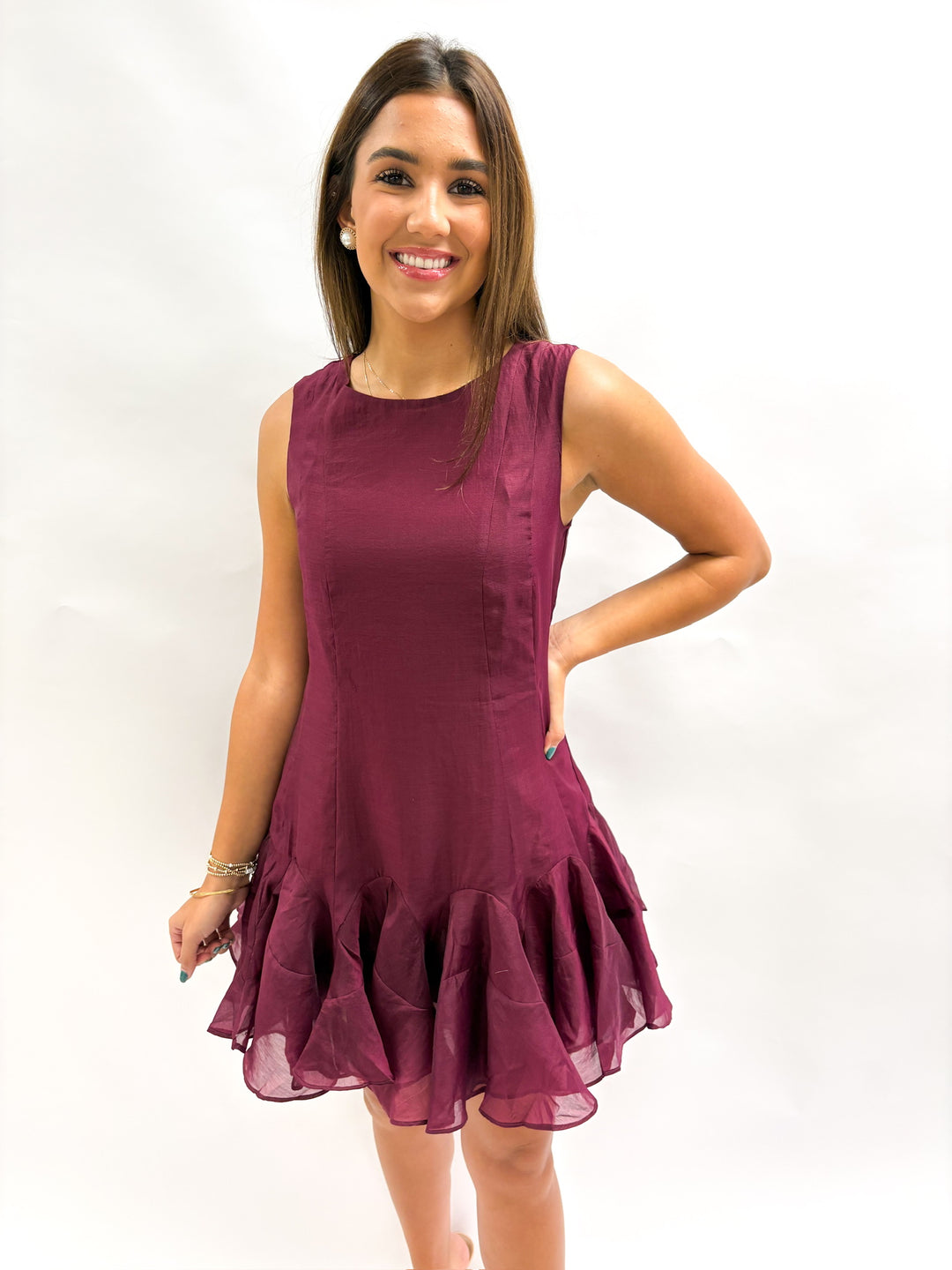 Merlot Godet Mini Dress