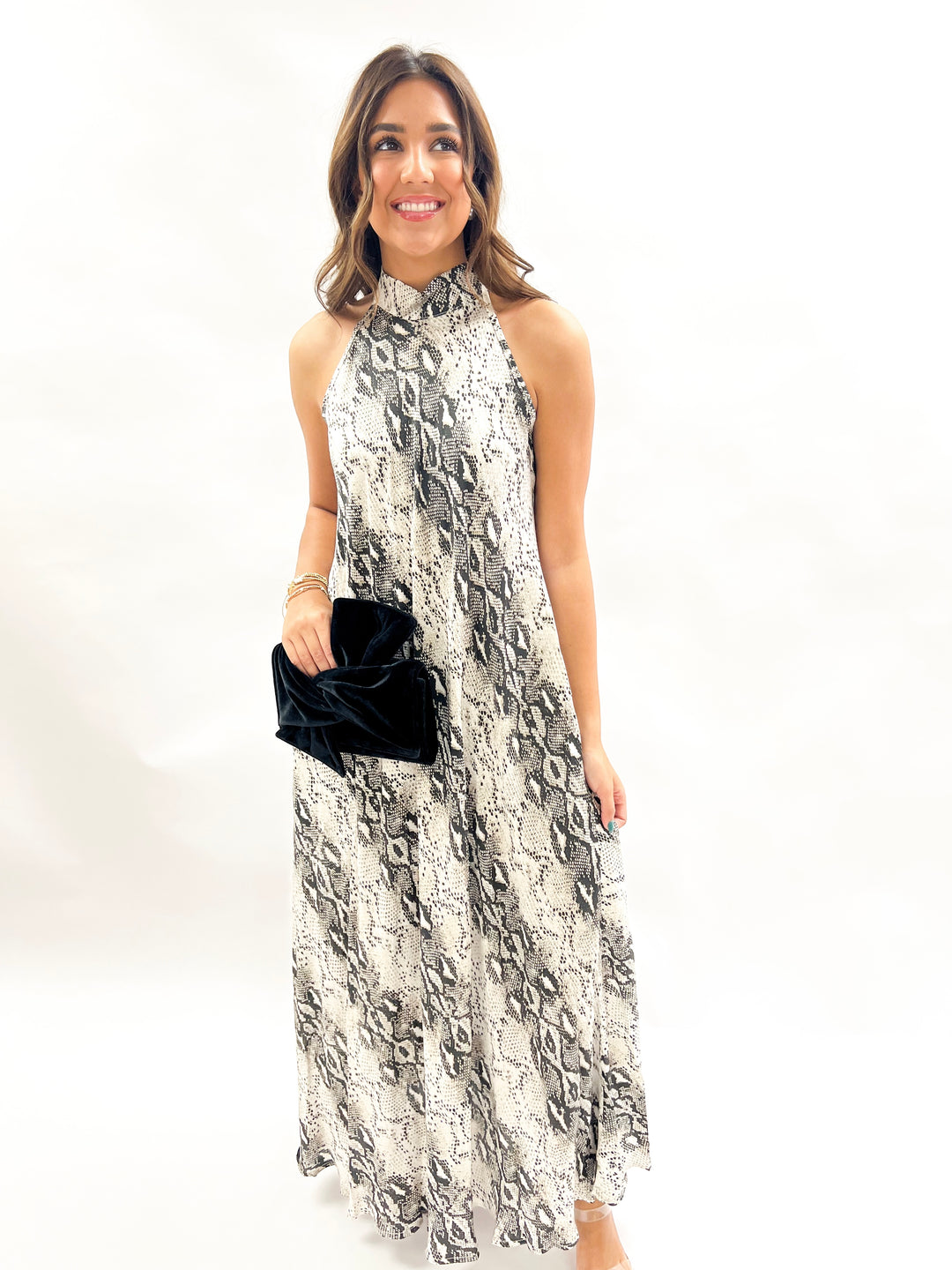 Python Mock Neck Maxi Dress