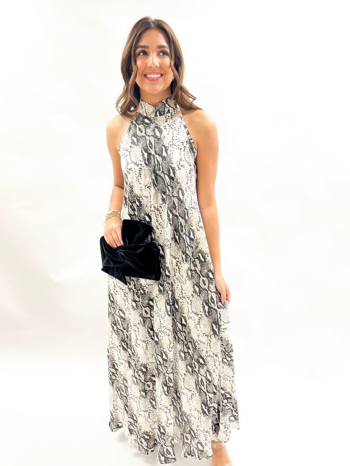 Python Mock Neck Maxi Dress