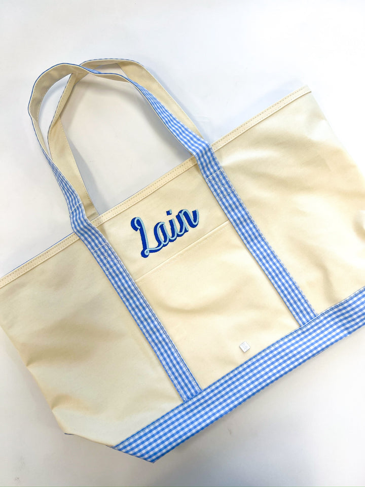 Blue Gingham Coated Canvas Tote
