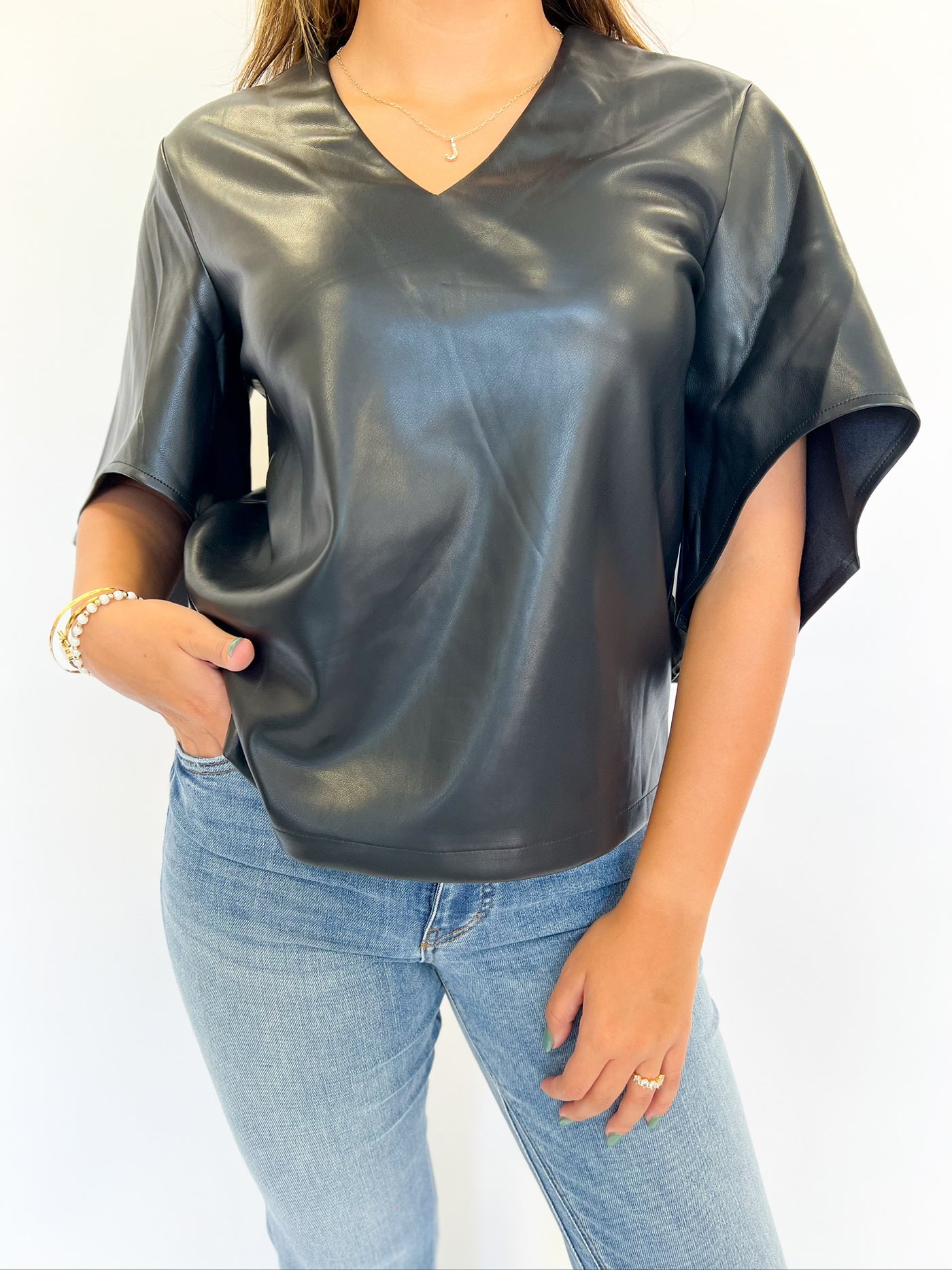 Black Cascade Sleeve Top