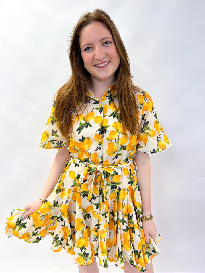 Romantic Lemon Belted Dress